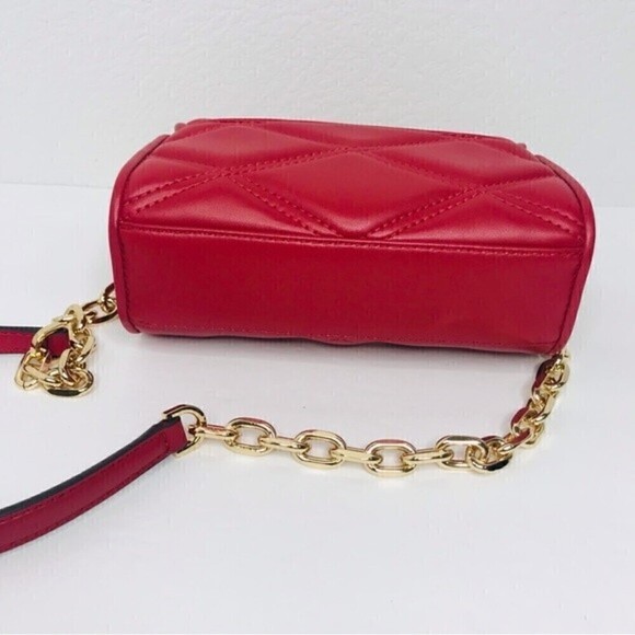 New! Michael Kors SM Flap XBody Serena Chili Quilted Stud Chain Mini Crossbody - Picture 10 of 16